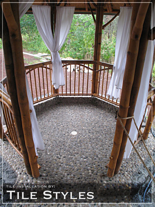 mosaic pebble outdoor shower floor